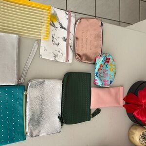Assorted Small Cosmetic Pouches - Green, Silver, Pink, Teal